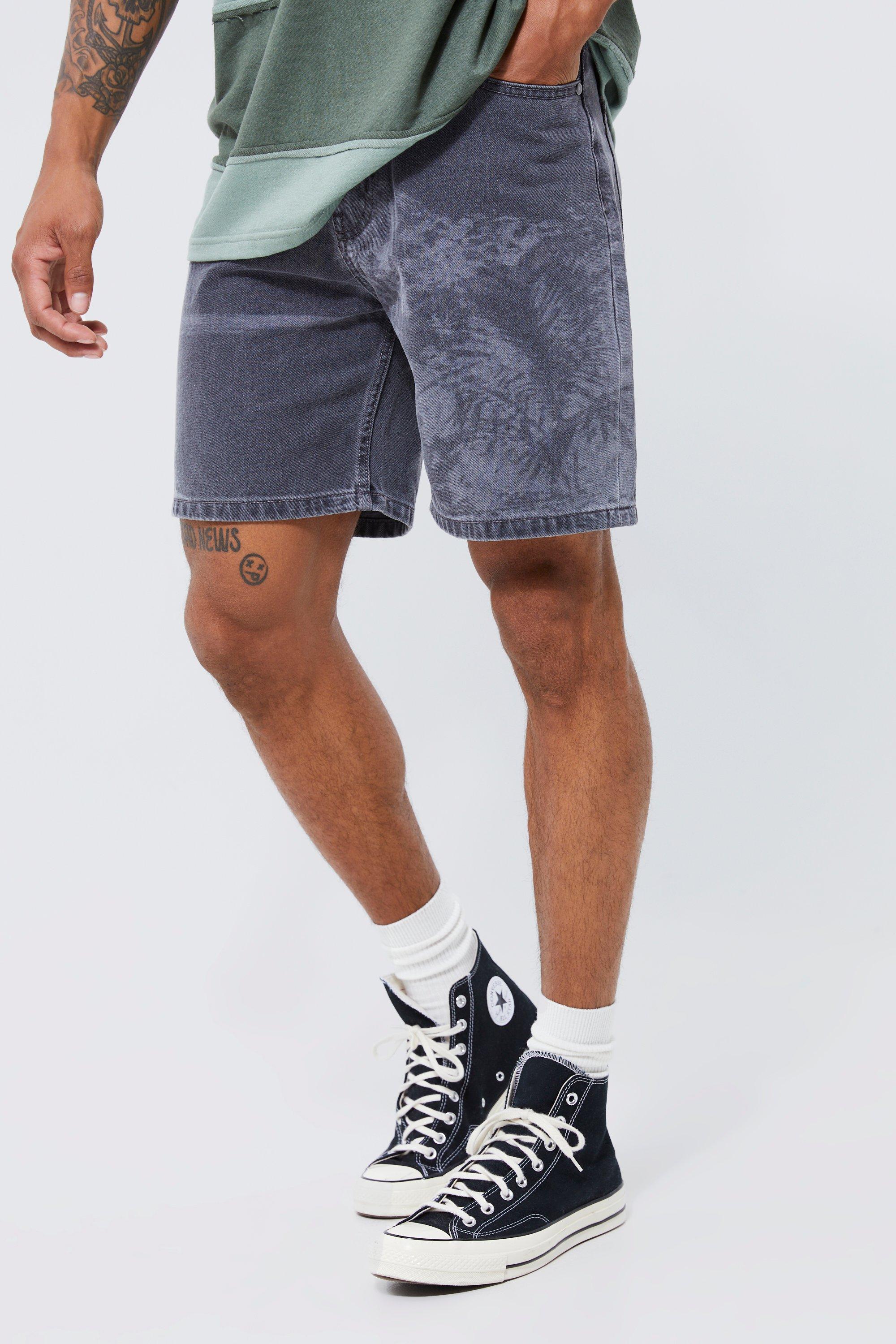 Light grey Palm Print Relaxed Rigid Denim Shorts