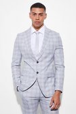 Light grey Skinny Single Breasted Check Suit Jacket
