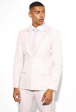 Pink Slim Single Breasted Dogstooth Suit Jacket