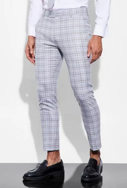Skinny Crop Check Suit Trousers light grey