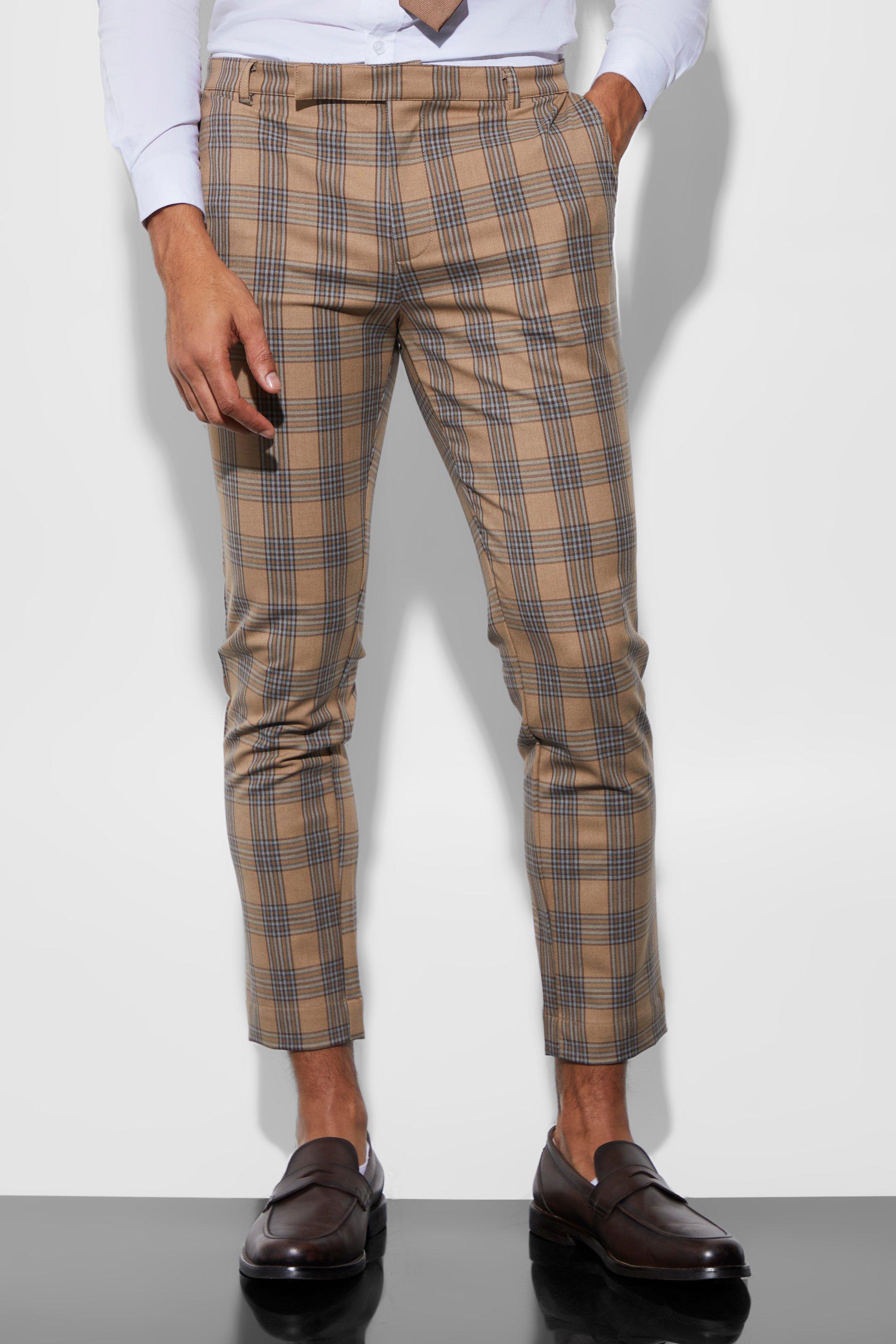 Beige Skinny Crop Check Suit Trousers