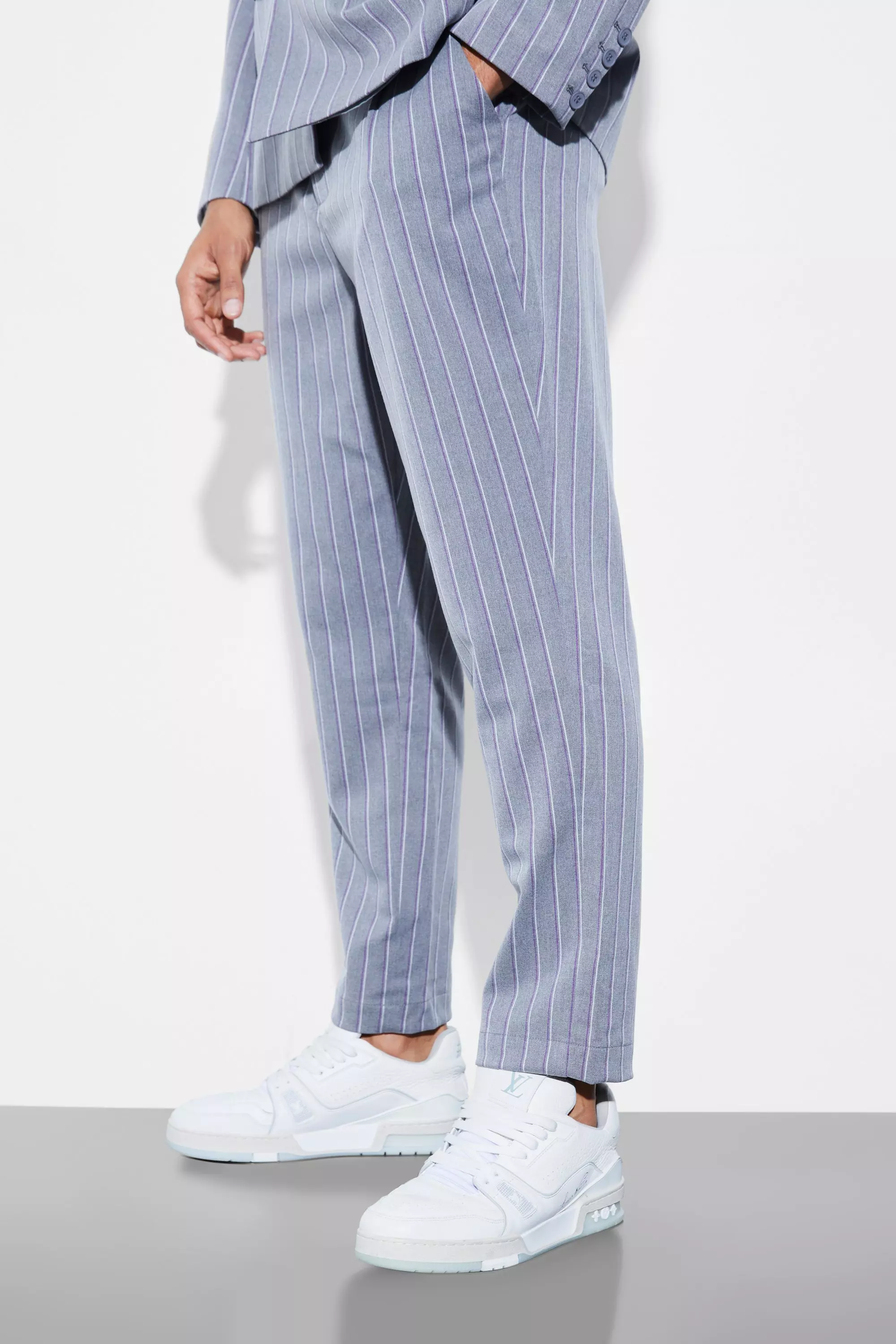 Tapered Stripe Suit Pants Grey