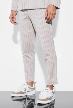 Slim Crop Stripe Suit Trousers beige