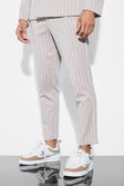 Beige Slim Crop Stripe Suit Pants