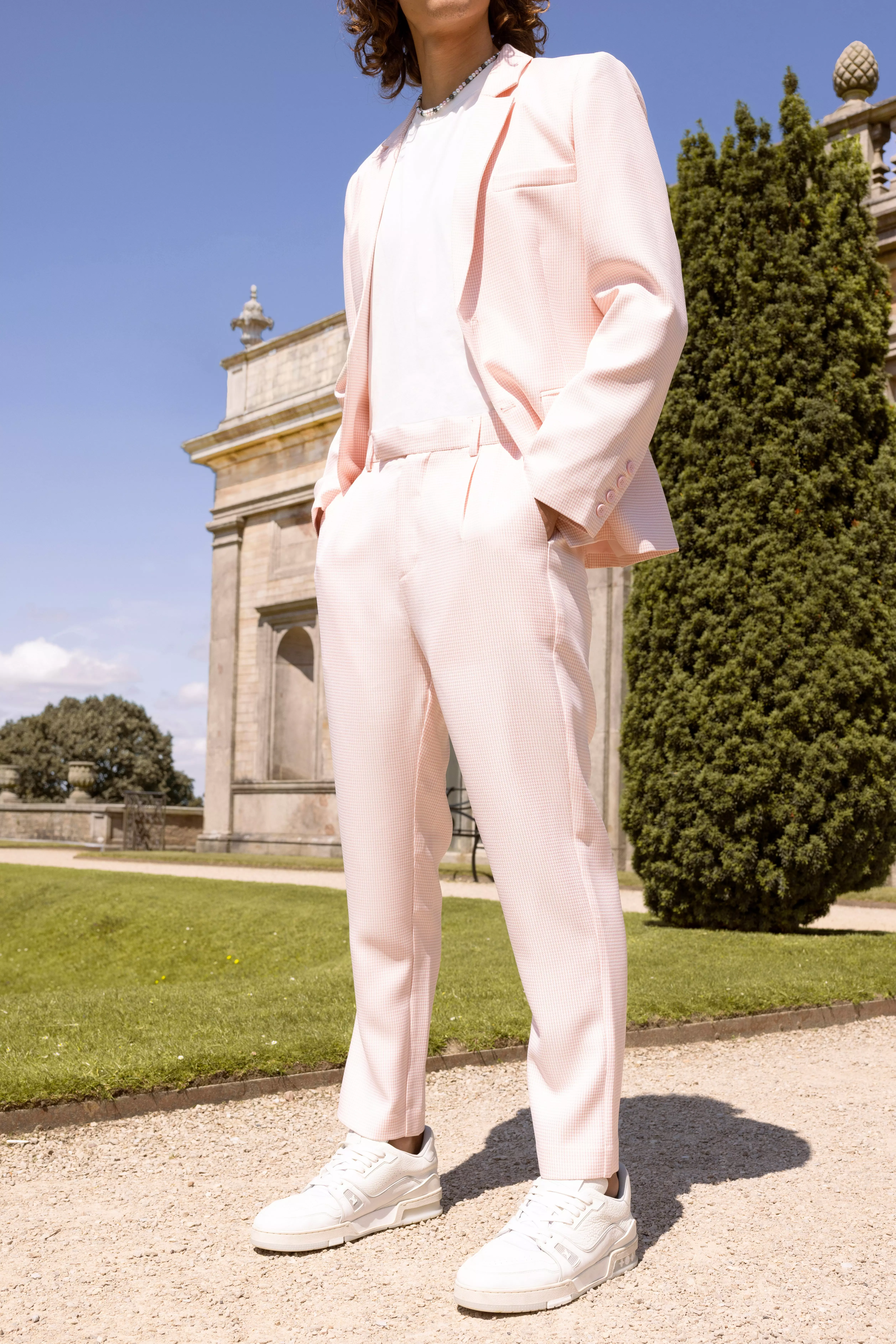 Tapered Dogstooth Suit Pants Pale pink