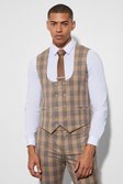 Beige Skinny Double Breasted Check Vest