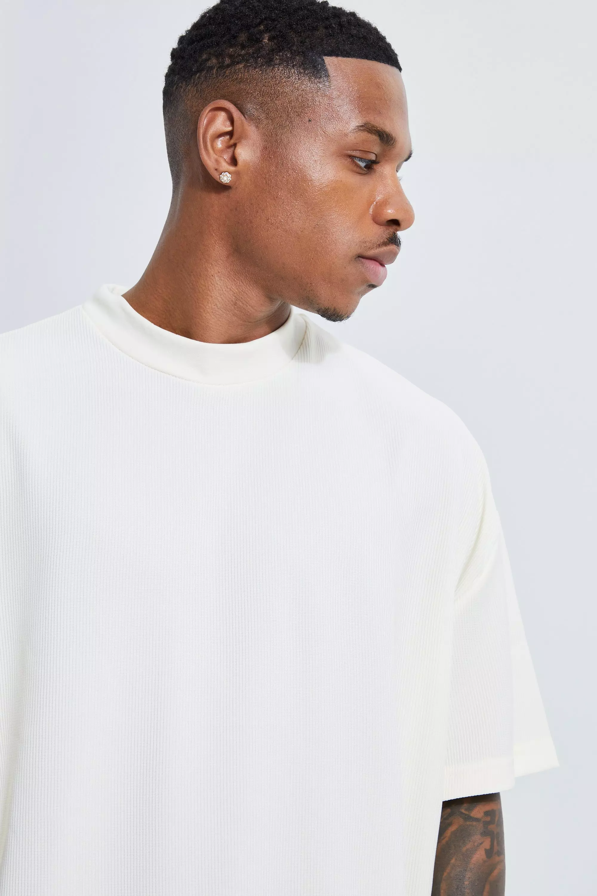 Geripptes Oversize Ottoman T-Shirt, Ecru alternatives Bild