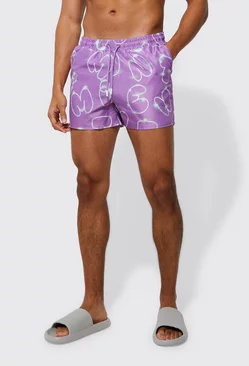 Short Length Graphic Swim Shorts purple