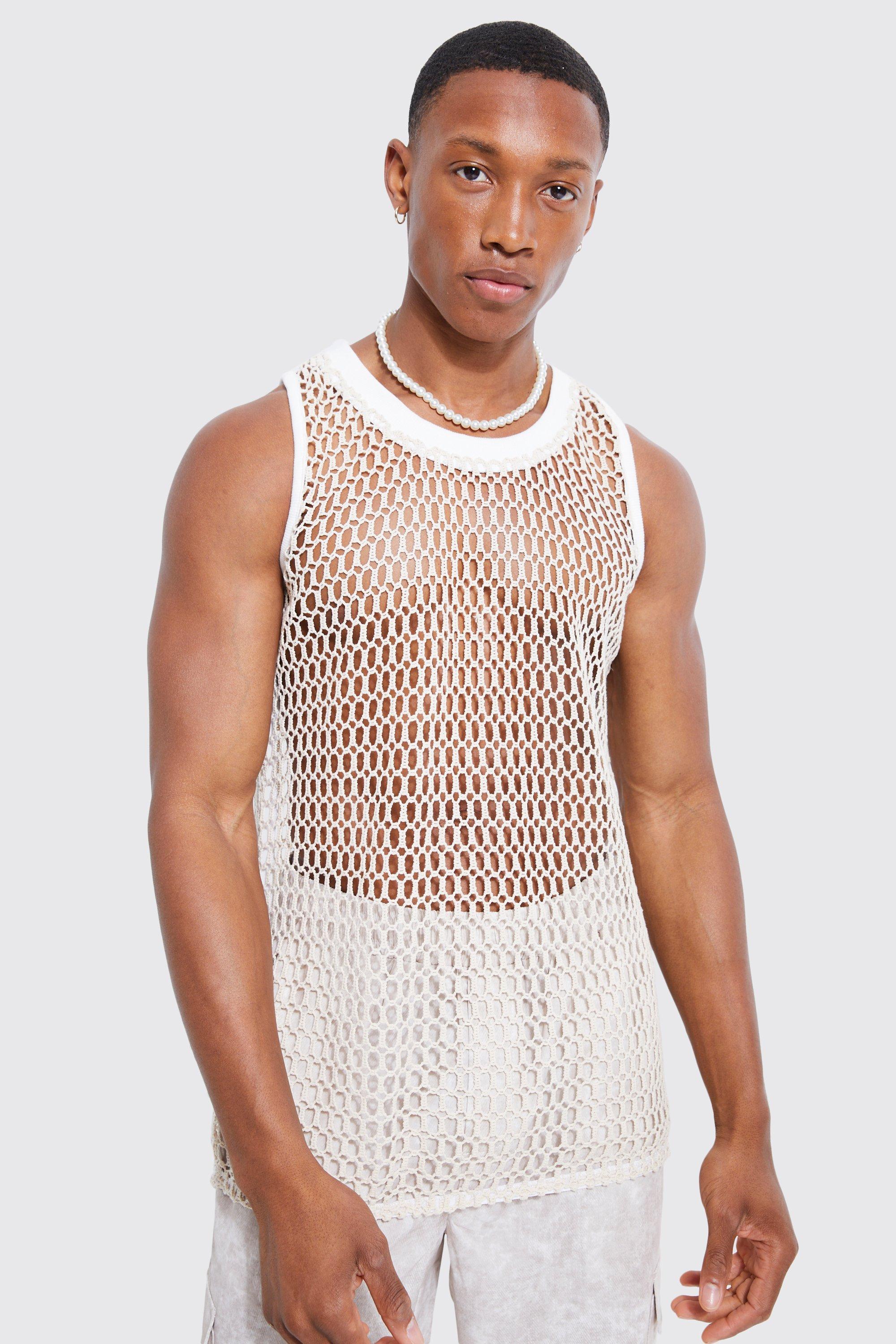 White Mesh Tank Top White Vest / XXXL