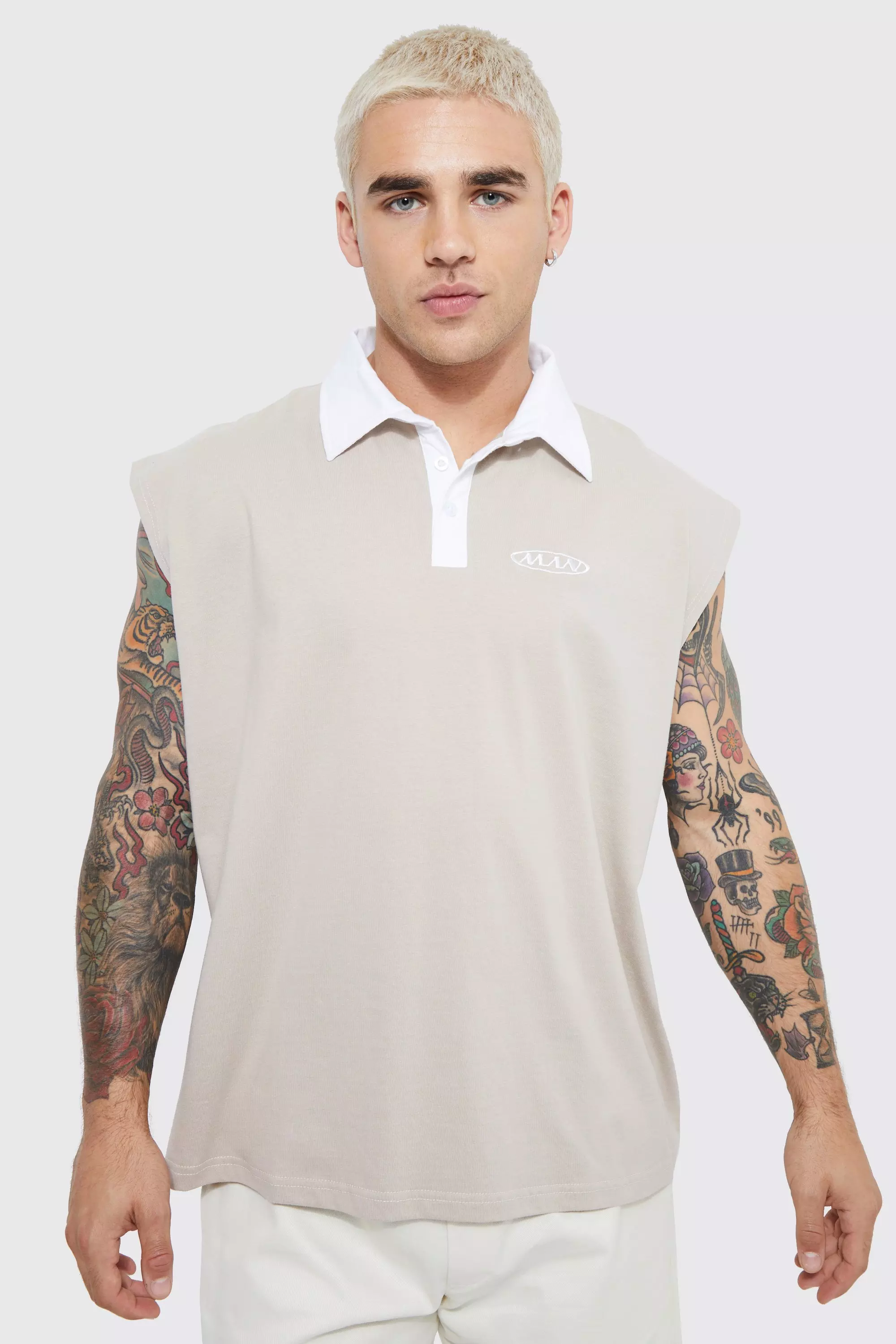 Oversized Man Sleeveless Polo Stone