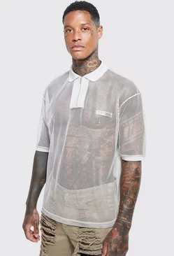 Oversized Mesh Official Polo Stone