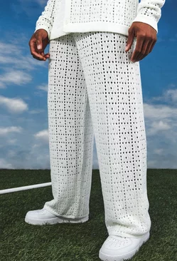 Relaxed Fit Crochet Pants White