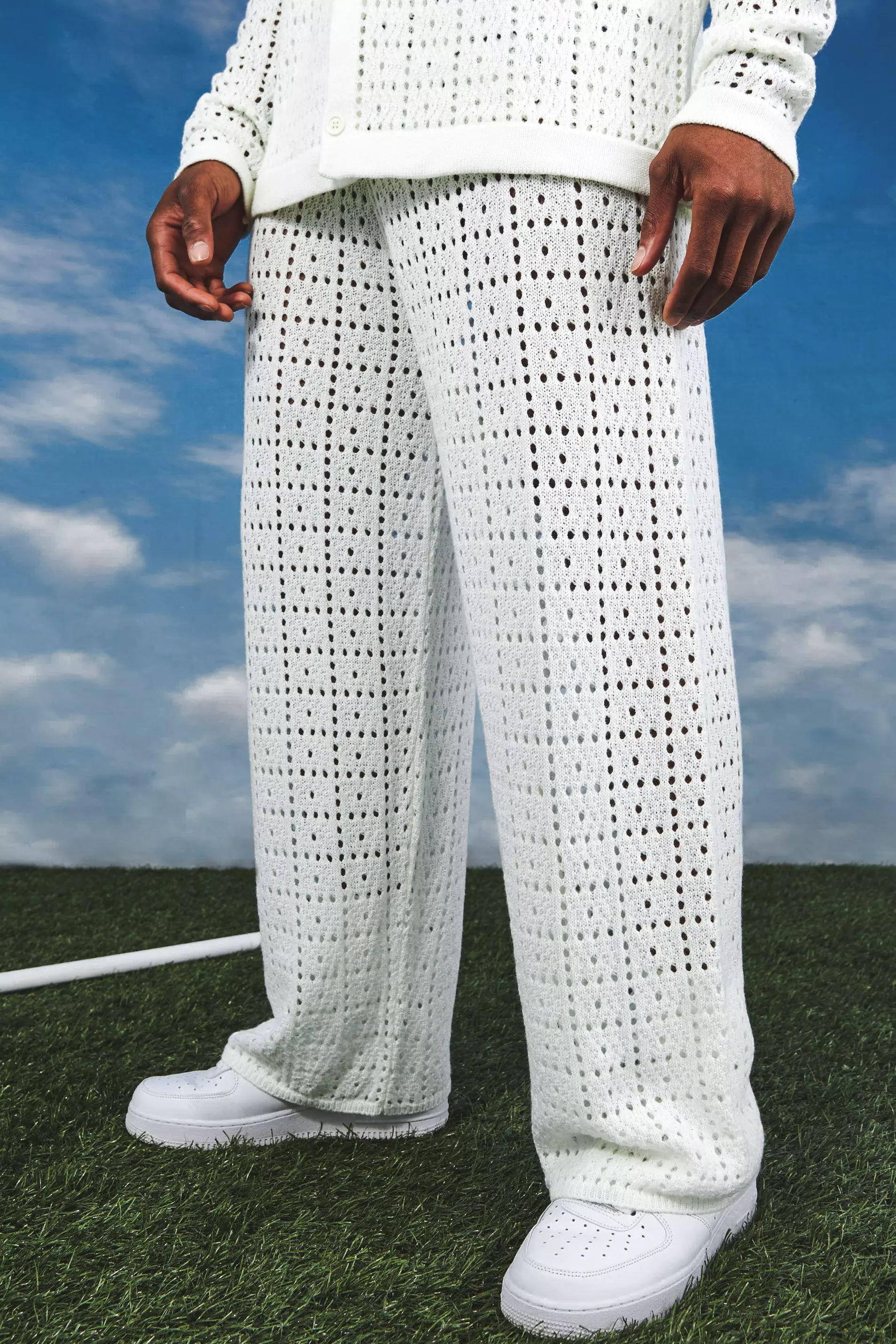White Relaxed Fit Crochet Pants