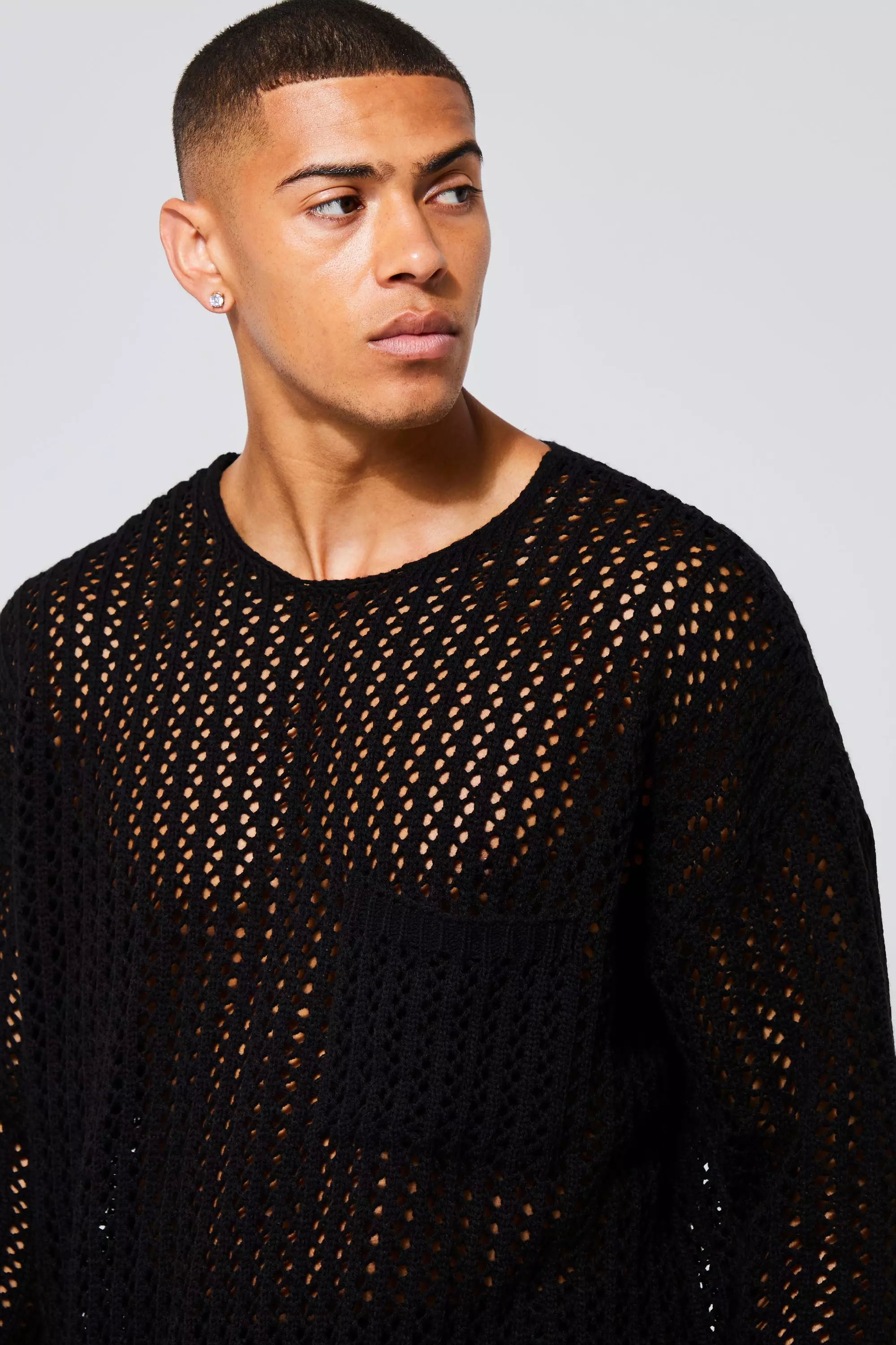 Oversized Open Knit Sweater With Pocket boohooMAN USA