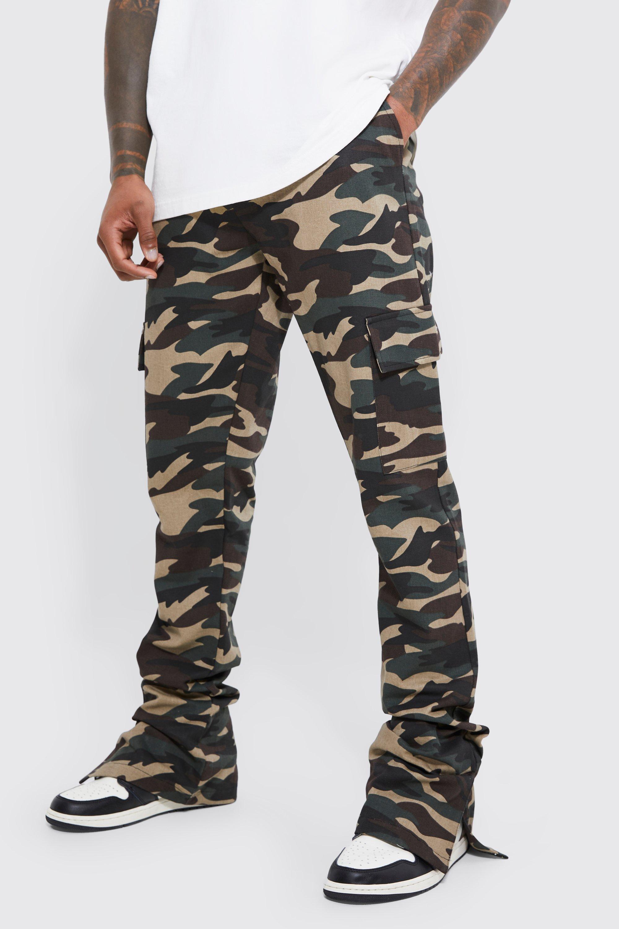 Elastic Waist Slim Stacked Split Hem Cargo