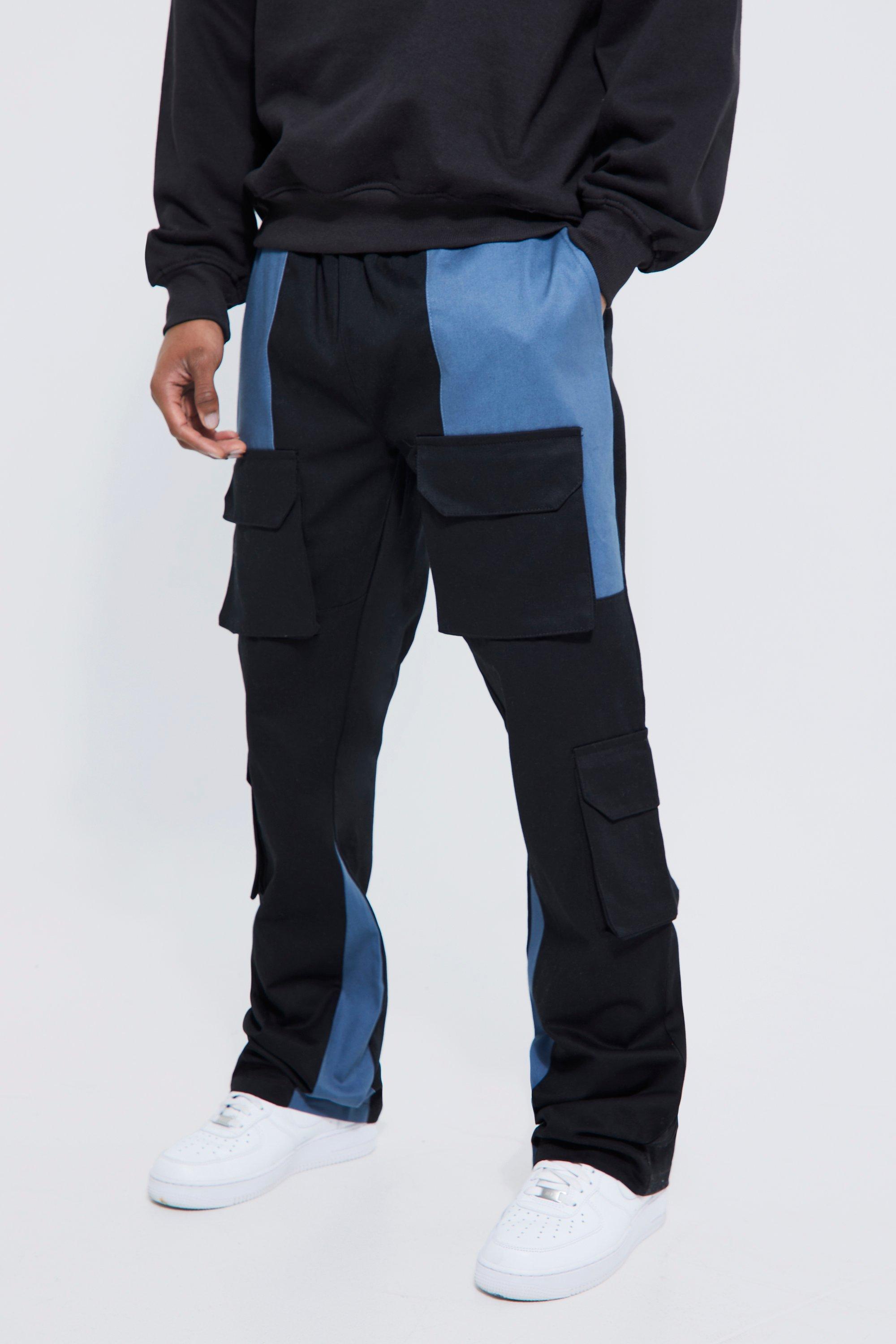 Elastic Waist Slim Flare Contrast Stitch Cargo Pants