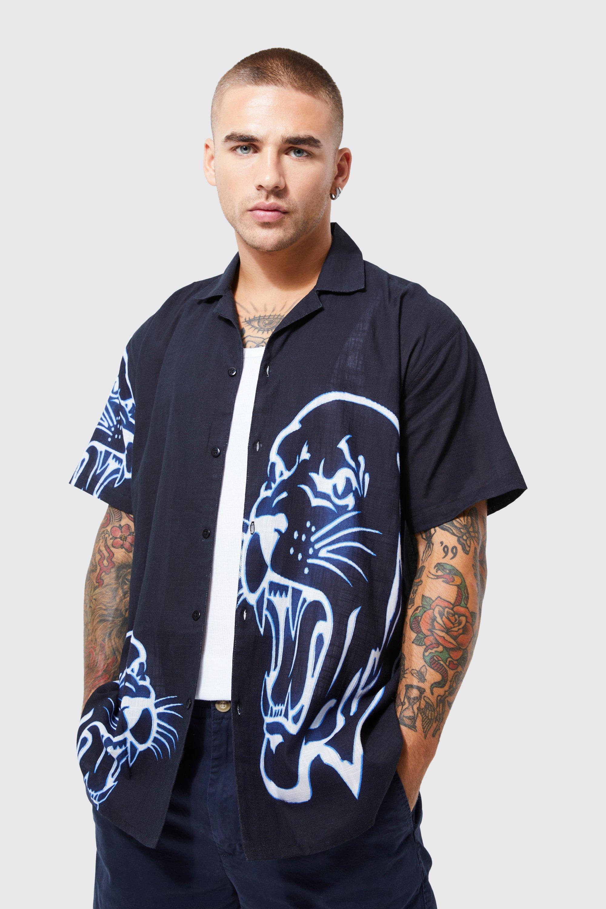 Short Sleeve Oversized Multi Tiger Slub Shirt