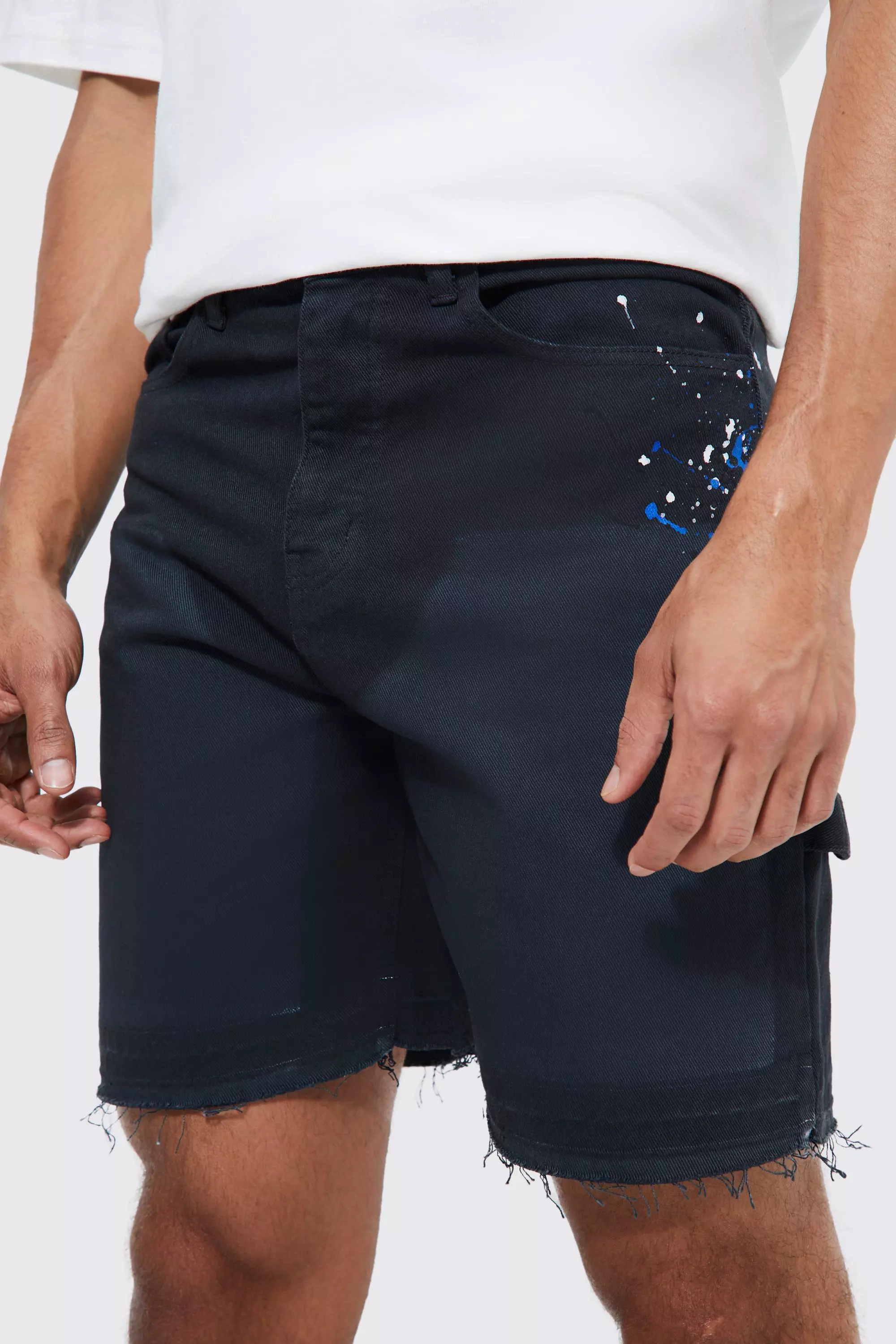 Fixed Waist Relaxed Carpenter Paint Short | boohooMAN USA
