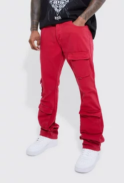 Red Fixed Waist Skinny Stacked Cargo Pants