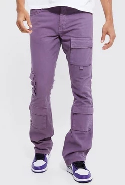 Fixed Waist Skinny Stacked Cargo Pants Purple