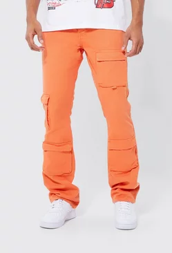 Fixed Waist Skinny Stacked Cargo Pants Orange