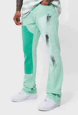 Sage Green Fixed Skinny Stacked Carpenter Paint Pants