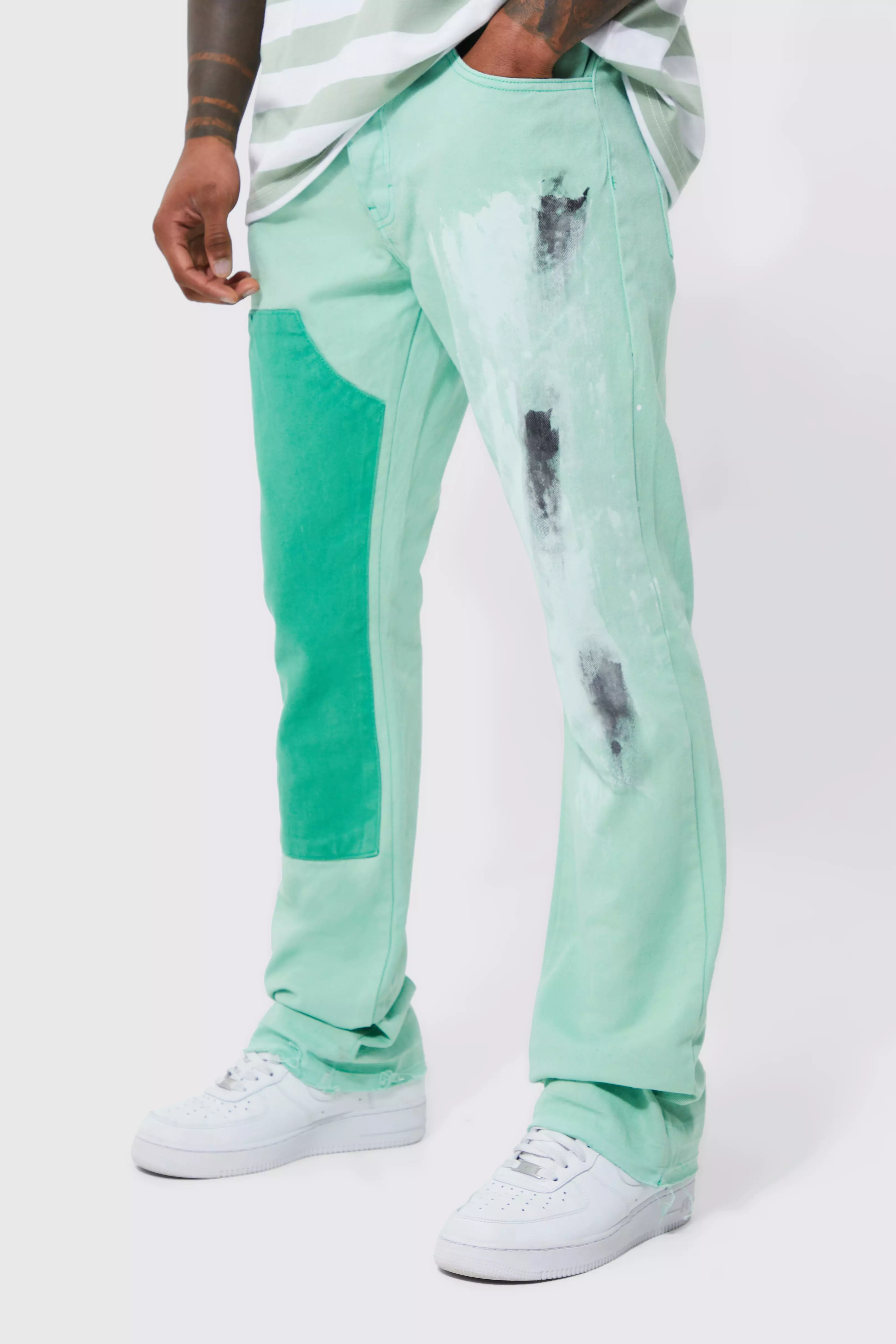Fixed Skinny Stacked Carpenter Paint Pants Sage