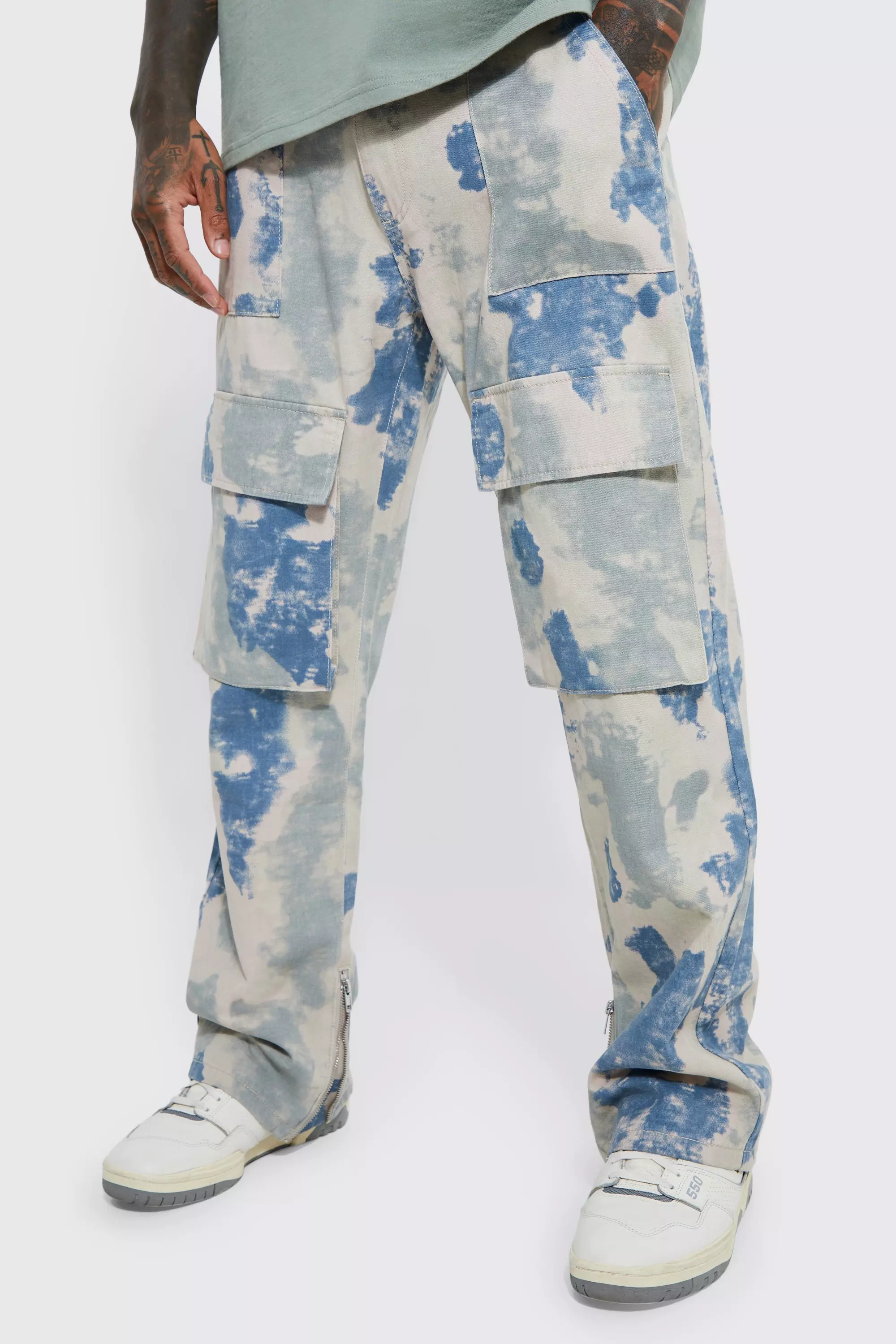 Pantalon cargo ample imprimé camouflage, Sage autre image