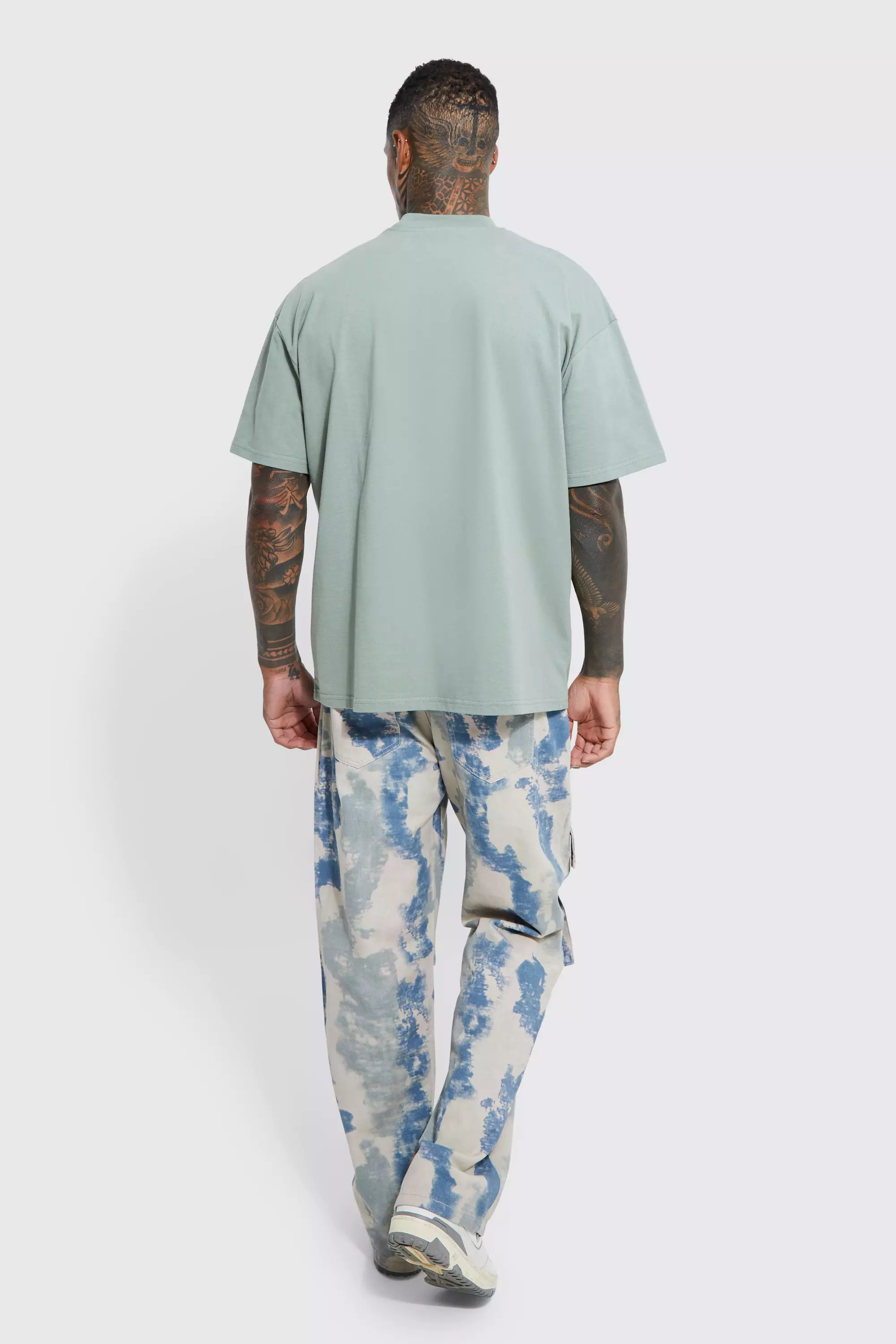 Pantalon cargo ample imprimé camouflage, Sage autre image