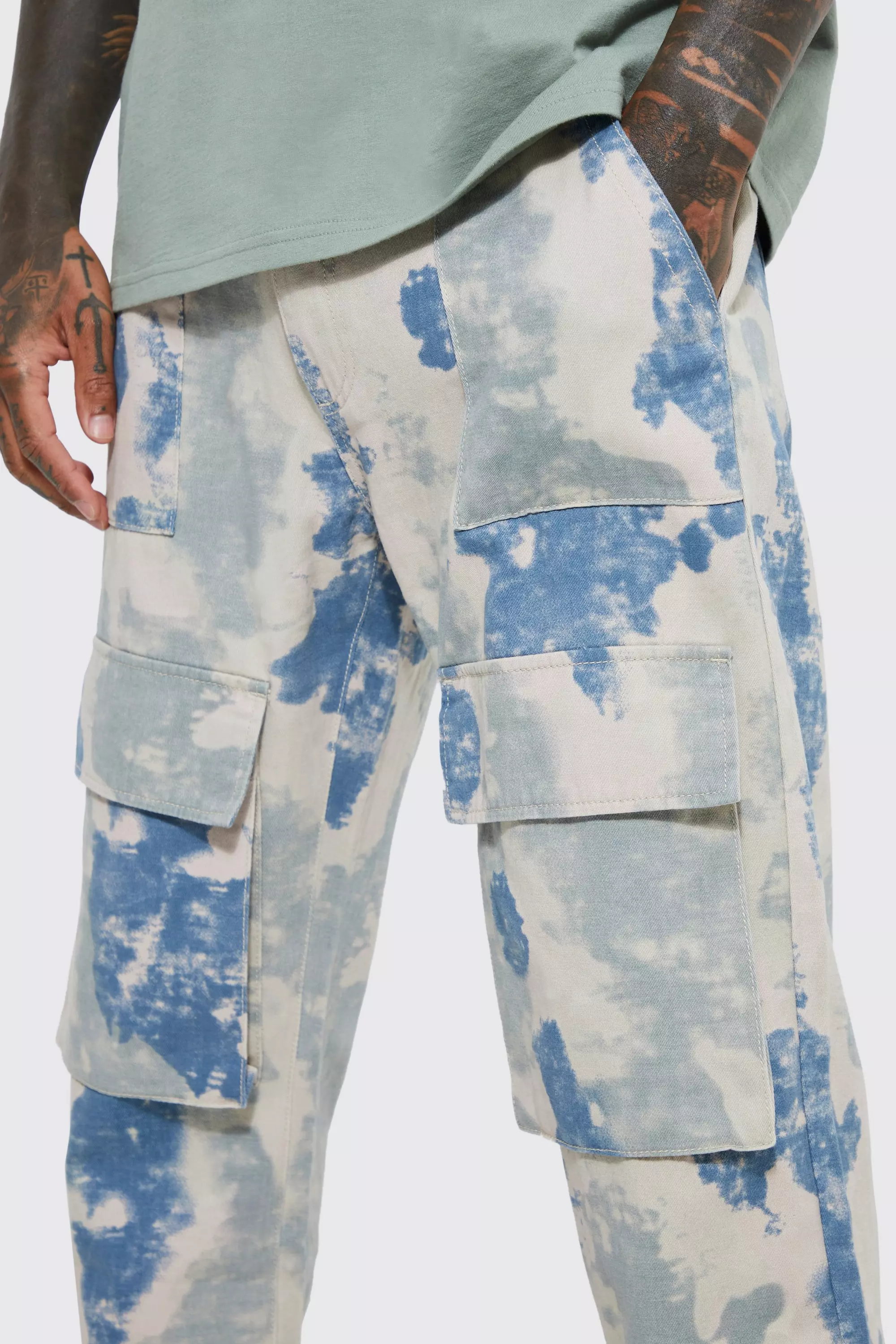 Pantalon cargo ample imprimé camouflage, Sage autre image