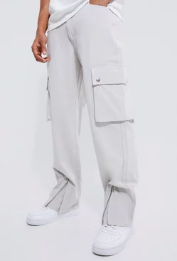 Grey Fixed Waist Relaxed Cargo With Zip Hem Gusset