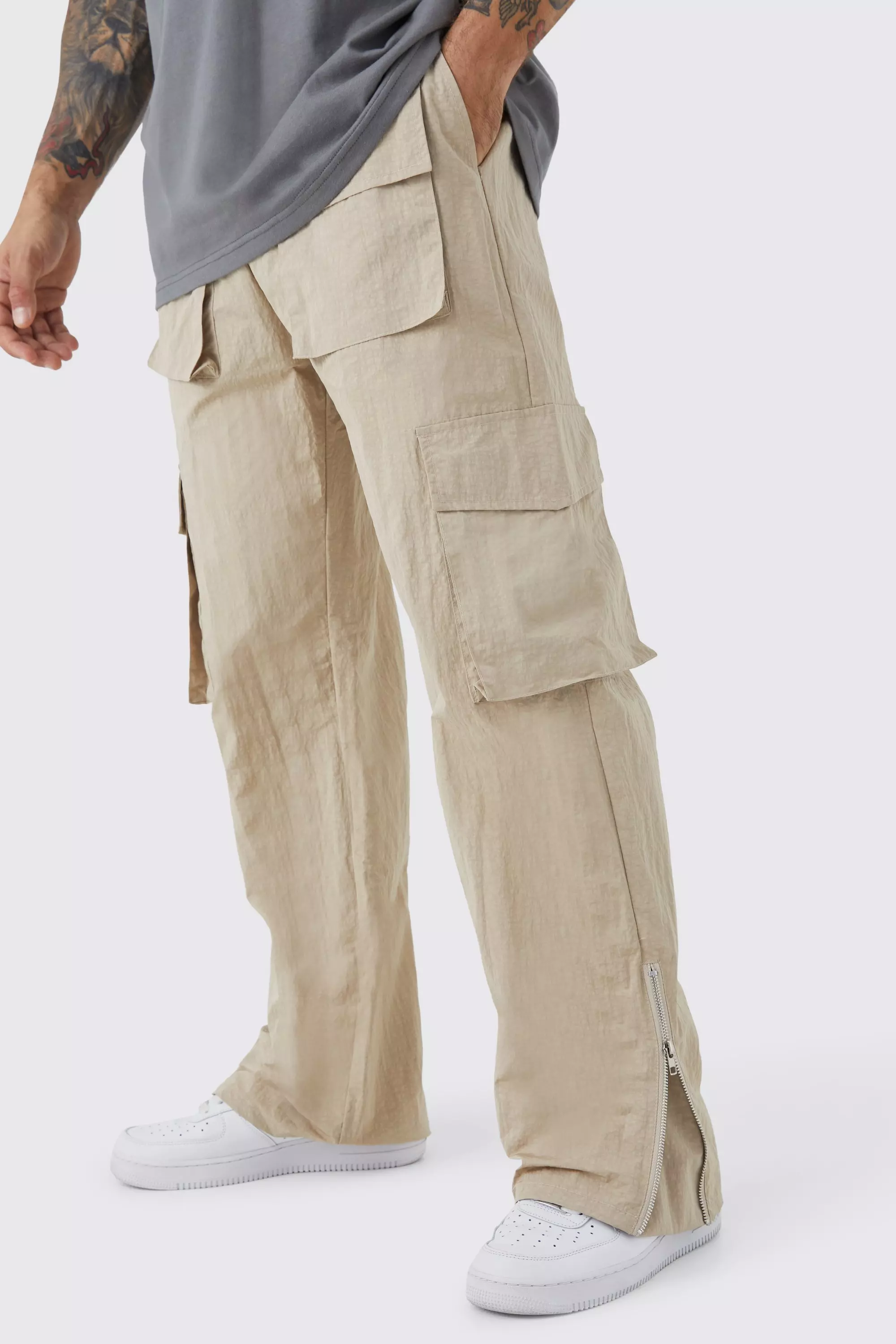 Elastic Relaxed Heavy Crinkle Cargo Trouser boohooMAN IE