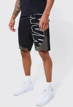 Grey Elastic Waist Ripstop Contrast Branded Short