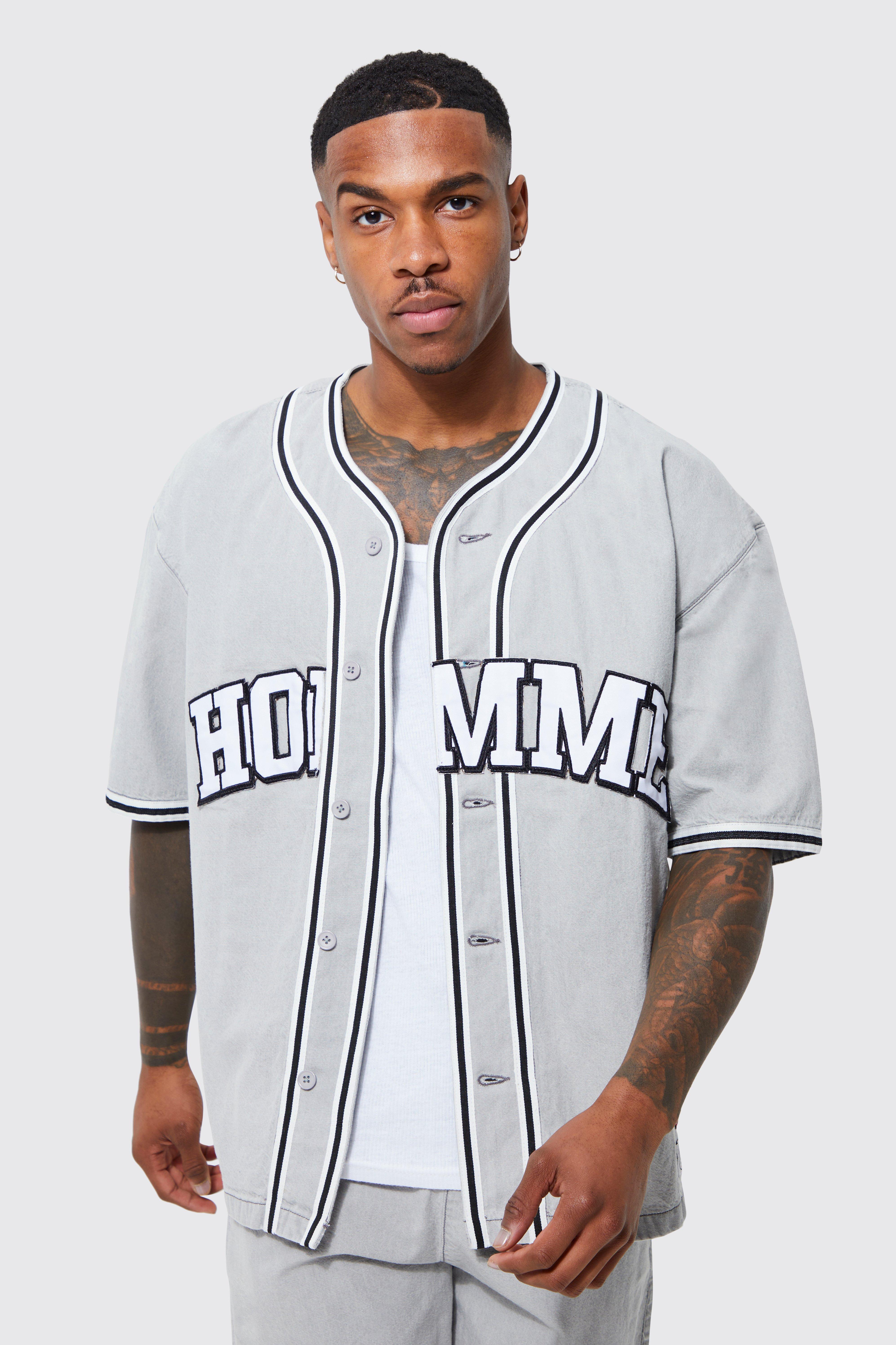 Ice grey Homme Varsity Denim Baseball Shirt