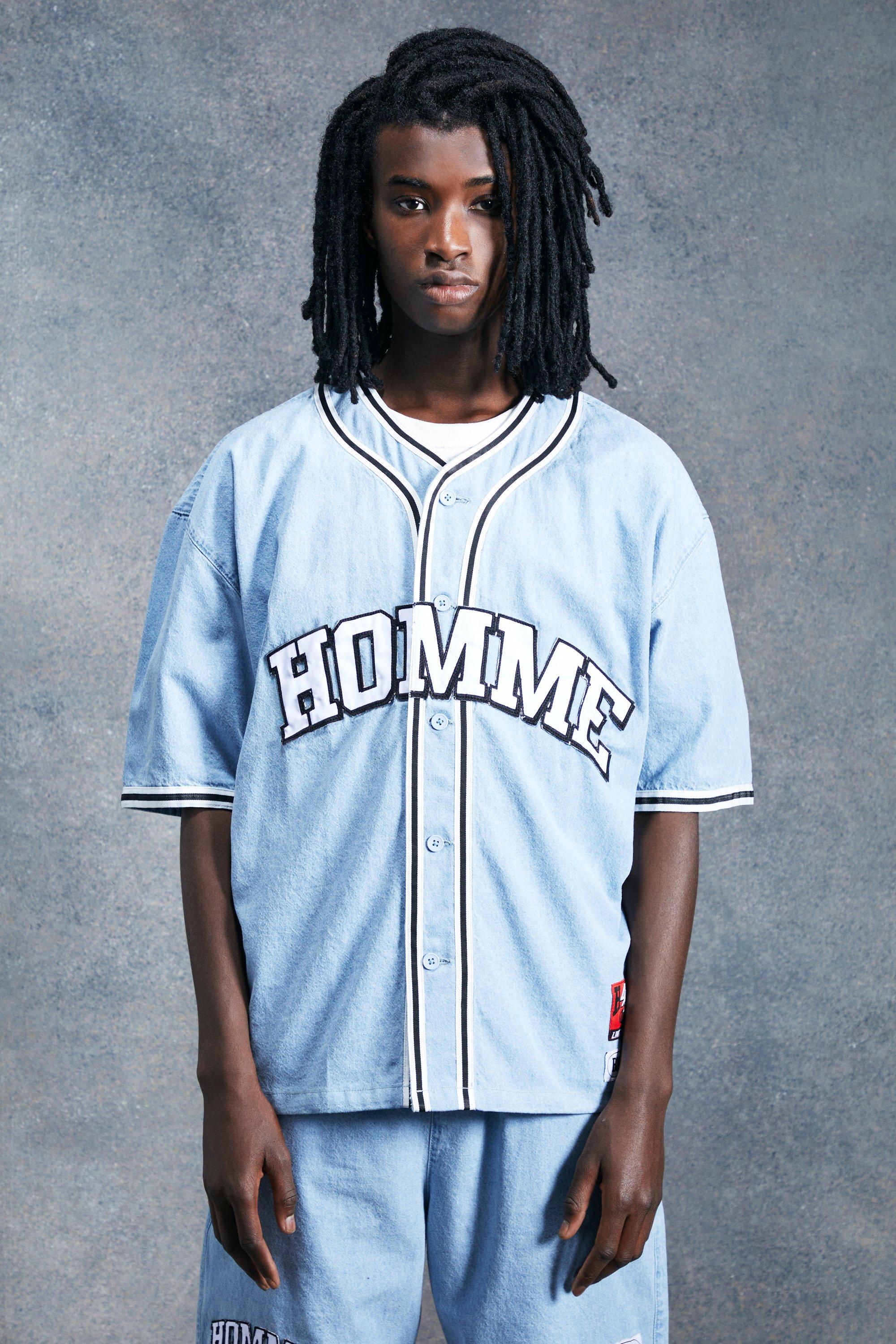 Homme Denim Baseball-Hemd, Ice blue