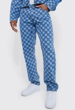 Relaxed Rigid Checkerboard Laser Print Jeans Antique blue