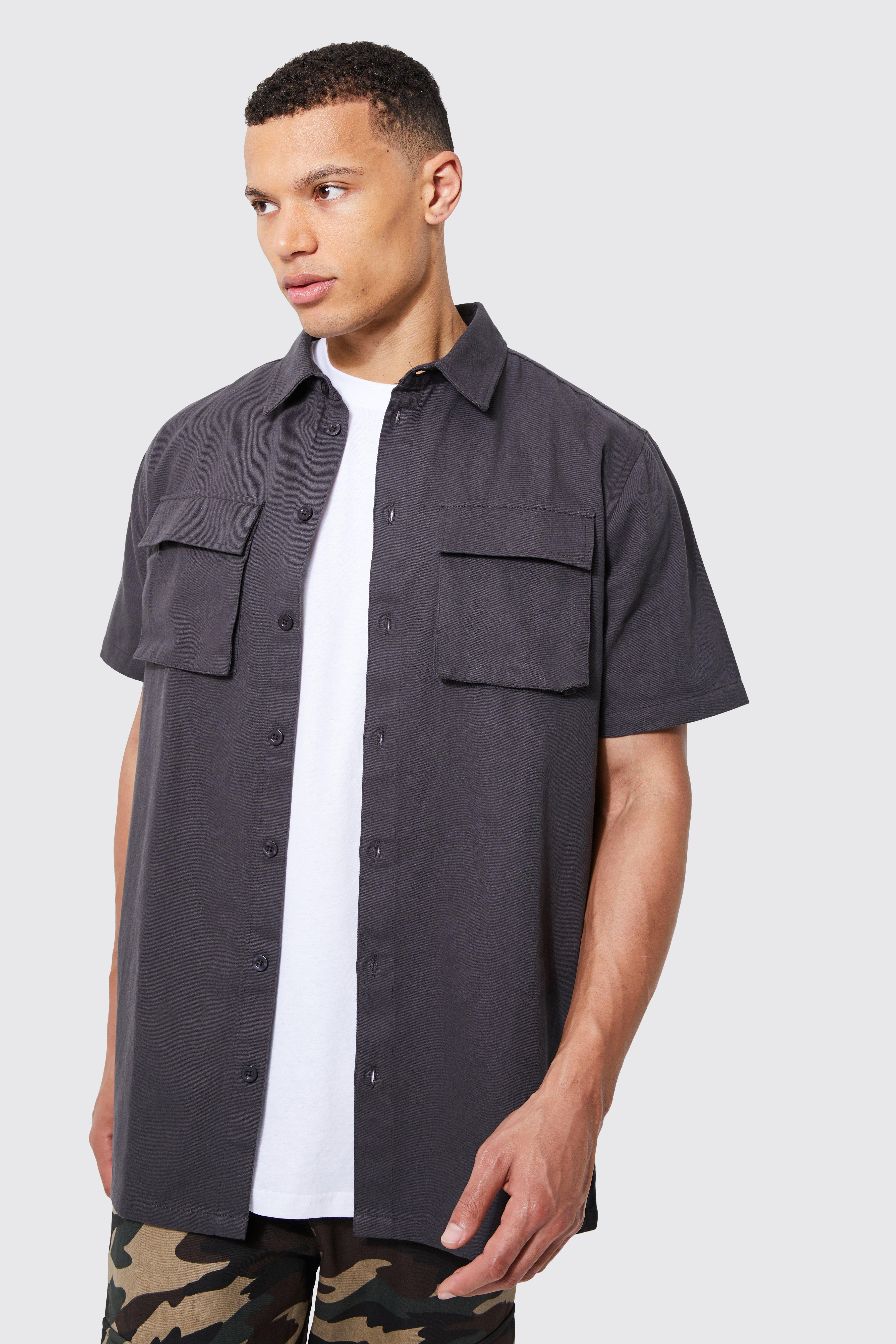 Tall Short Sleeve Shacket Utility Shirt | boohooMAN USA