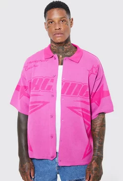 Pink Boxy Fit Knitted Moto Shirt