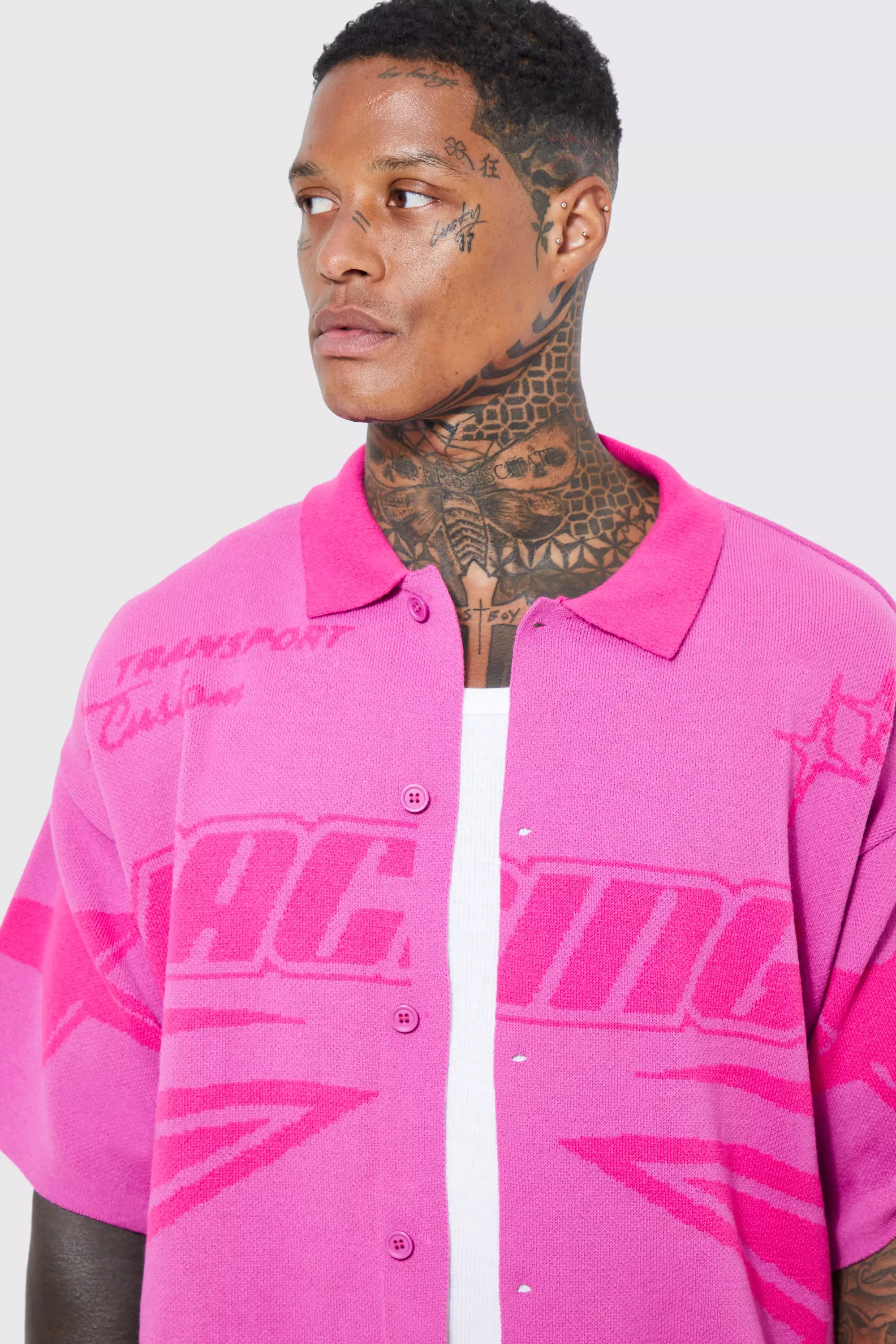 Camicia Da Moto Squadrata In Maglia, Pink immagine alternativa