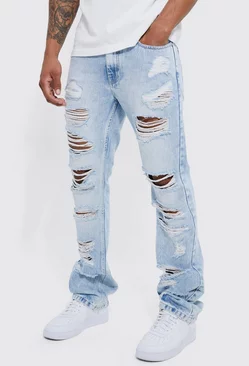 Slim Flare Jeans With All Over Rips Ice blue