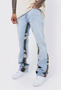 Blue Slim Flare Jeans With Camo Panels