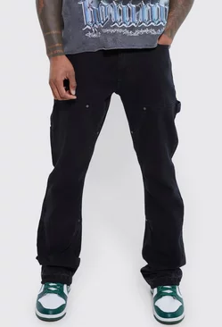 Black Slim Flare Worker Panel Jeans
