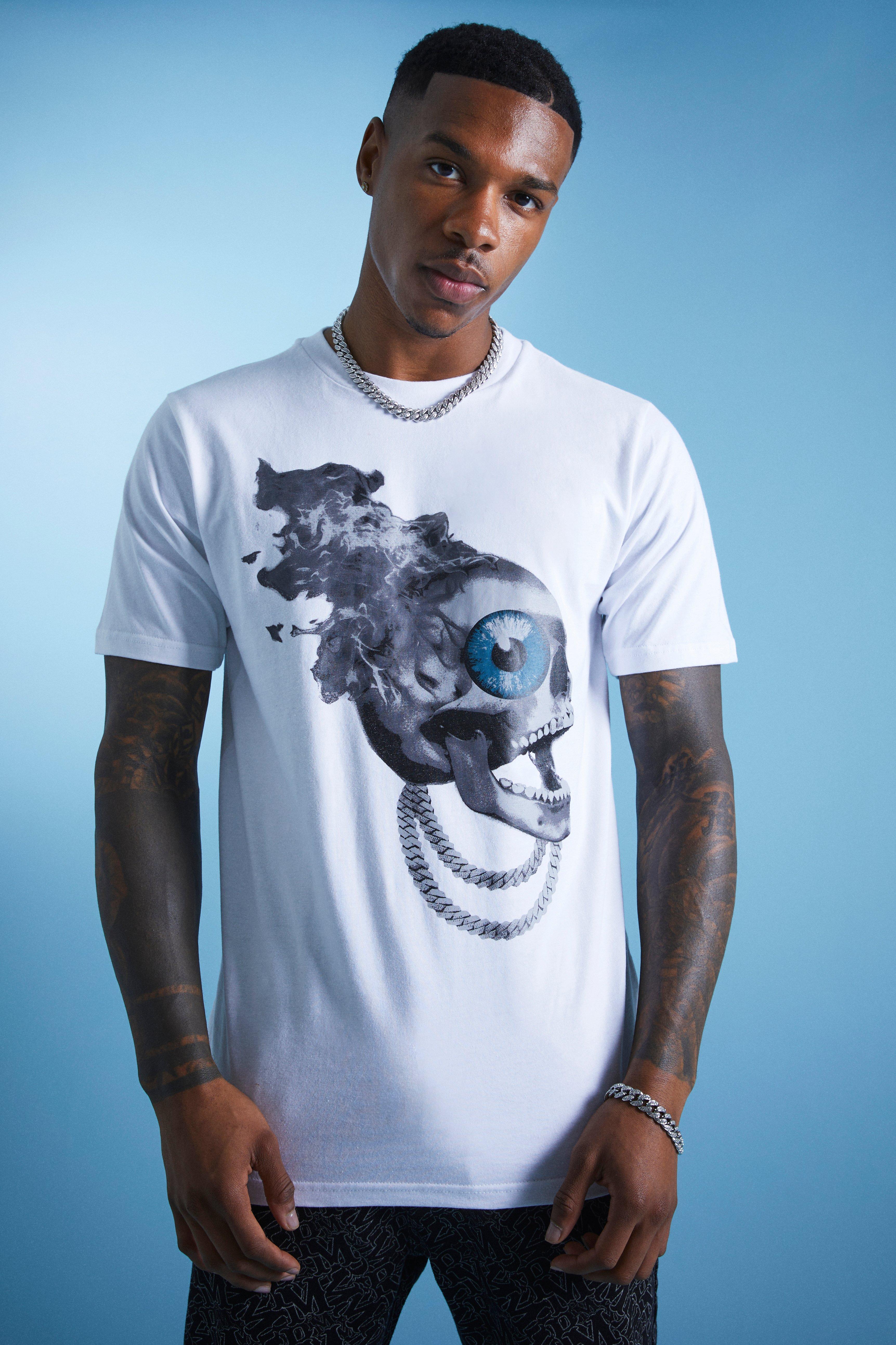 Lil Tjay Slim Fit Heavyweight Skull Graphic T-shirt | boohooMAN UK