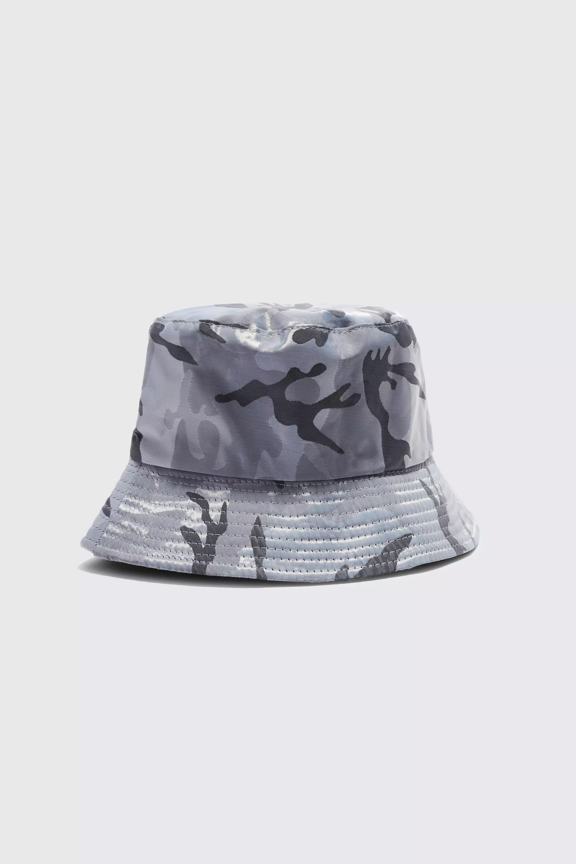 Camo Nylon Bucket Hat Silver