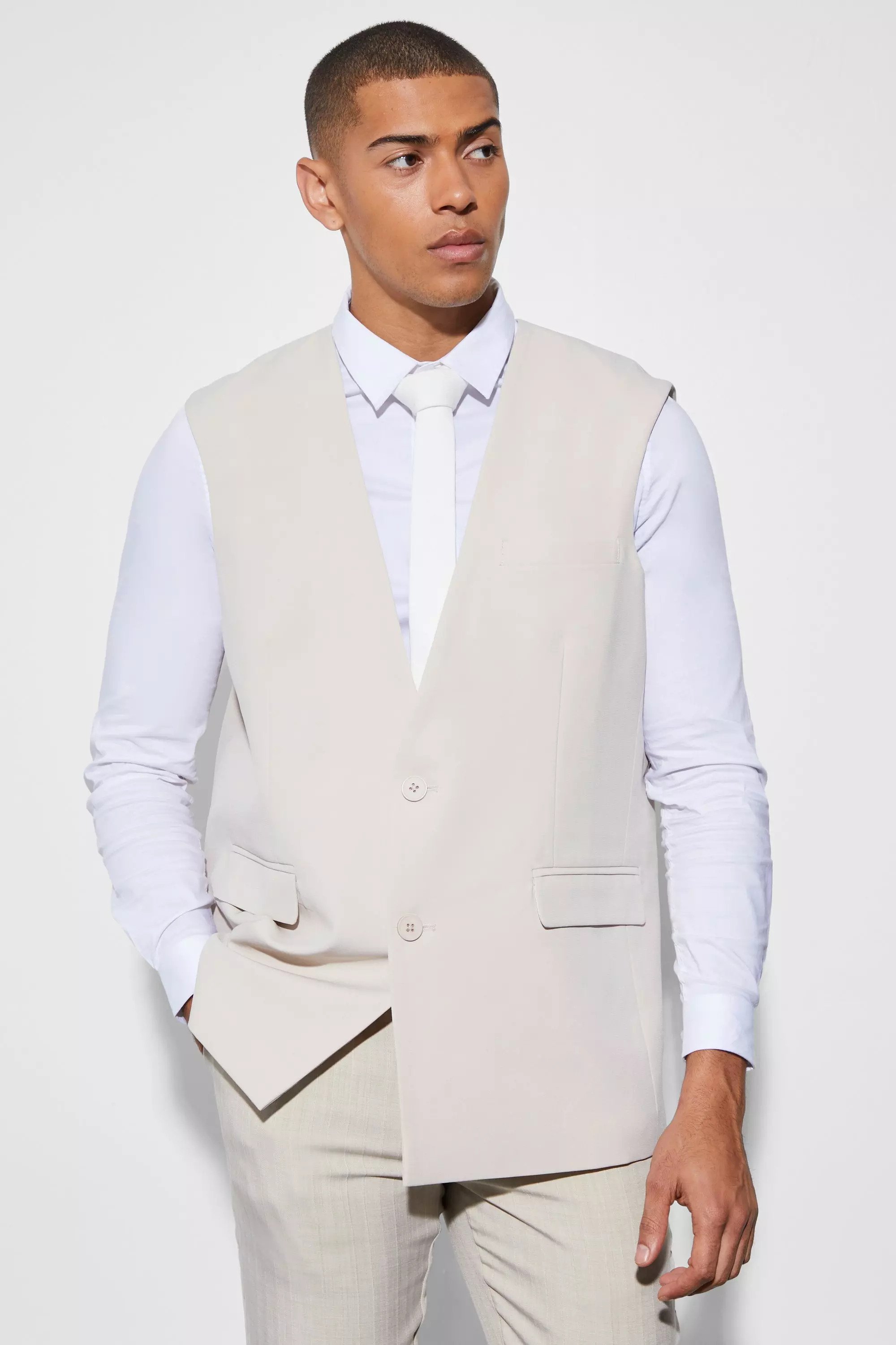 Oversized Single Breasted Blazer Vest Stone