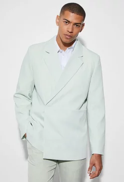 Sage Green Relaxed Wrap Blazer With Pouch