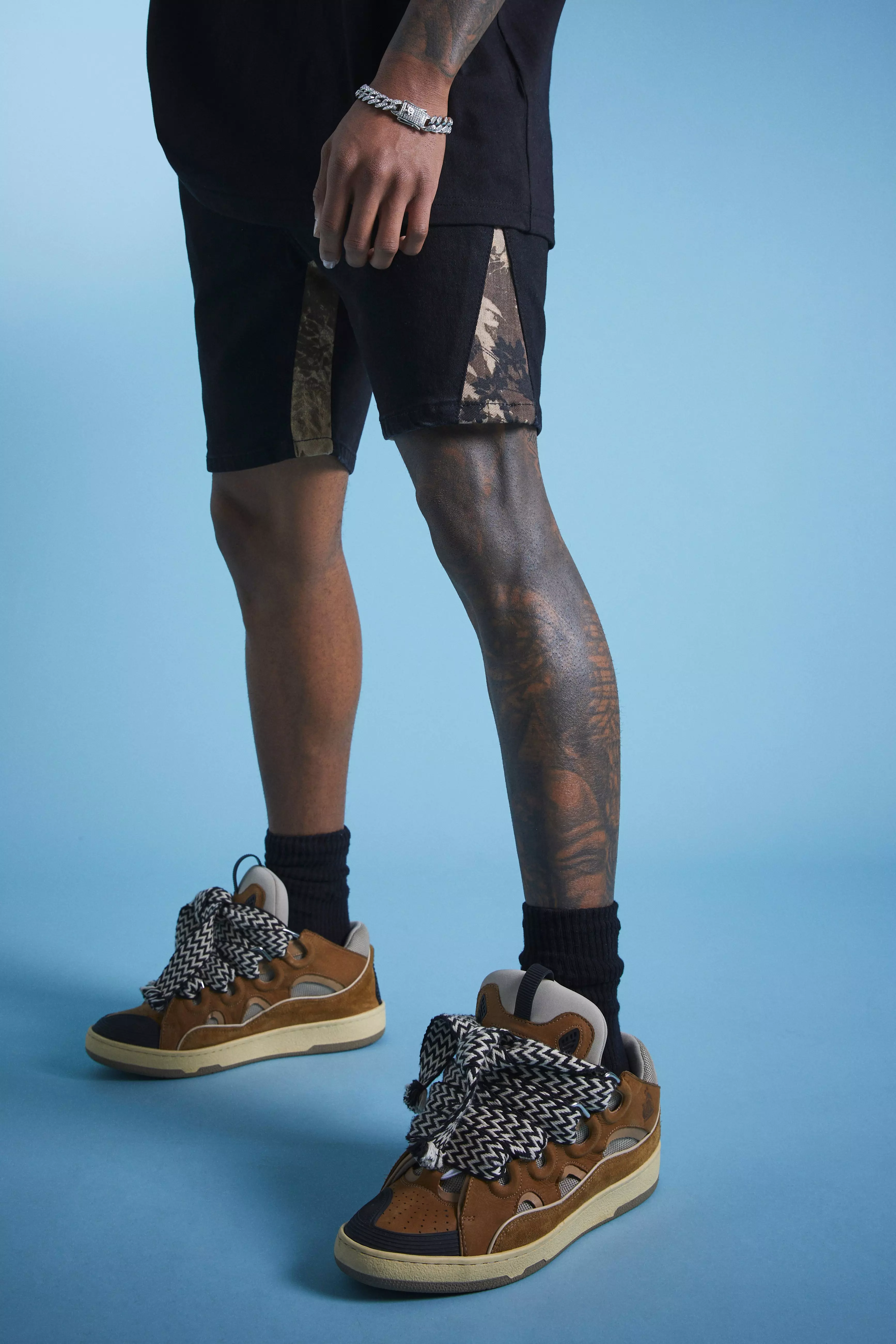 Skinny Stretch Camo Gusset Carpenter Shorts black