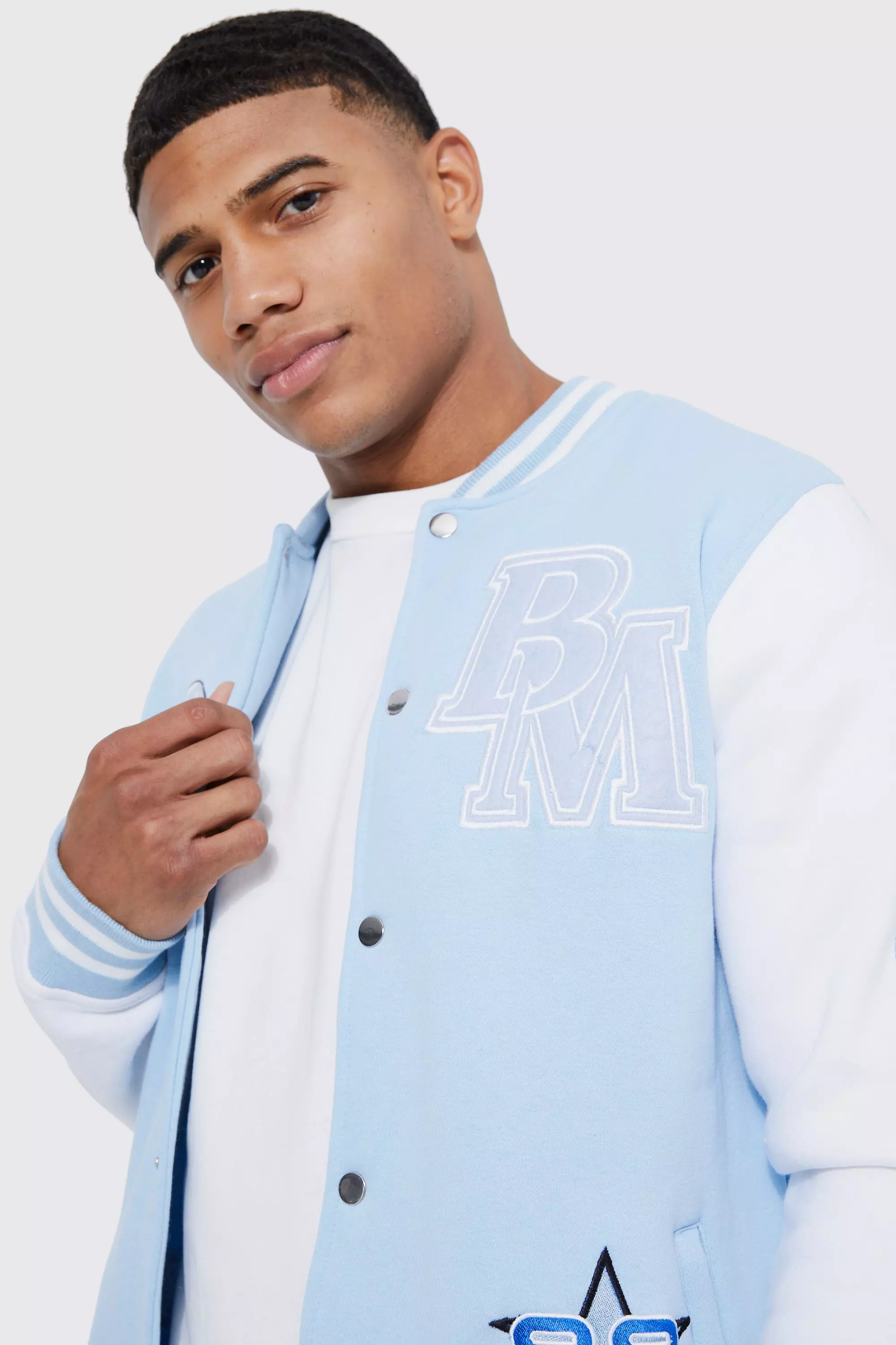 Light blue Regular Fit Members Club Applique Varsity Jacket alternative image