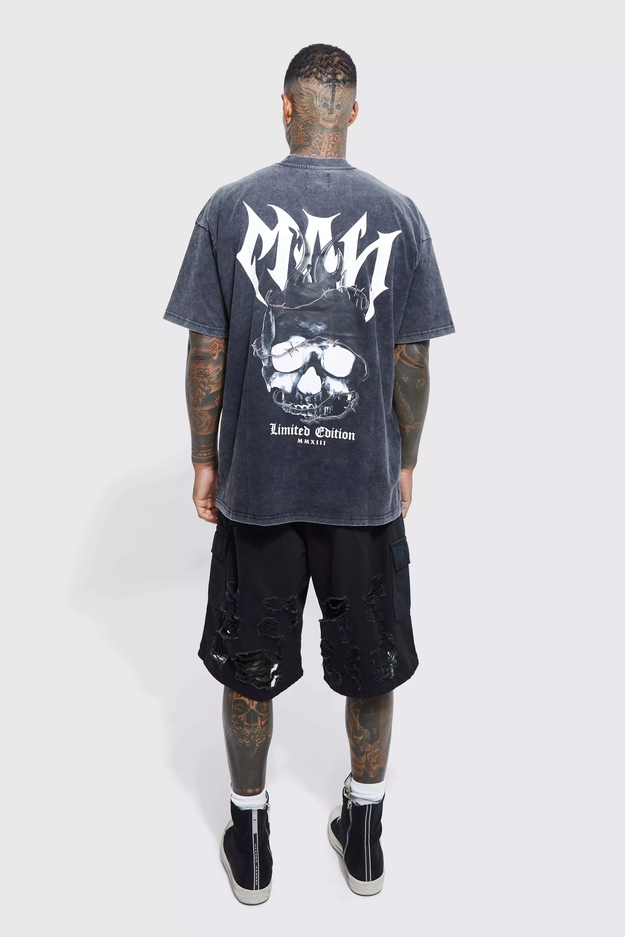Black Oversized Boxy Acid Wash Skull T-shirt alternative image