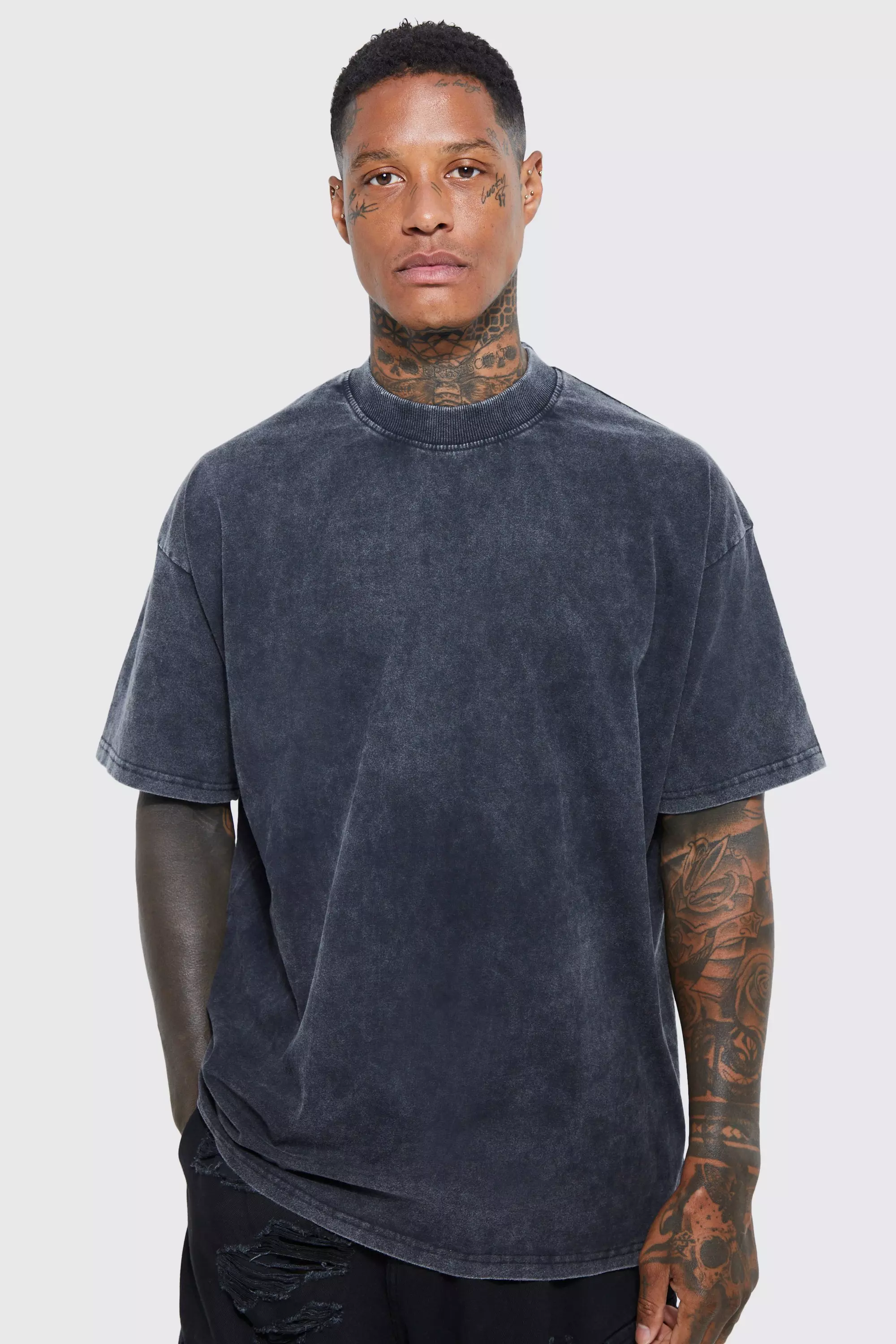 Black Oversized Boxy Acid Wash Skull T-shirt alternative image